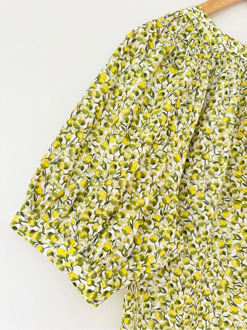 J. Crew High-neck Puff-sleeve Smock Top in Liberty Eliza's Yellow Fabric, Size L